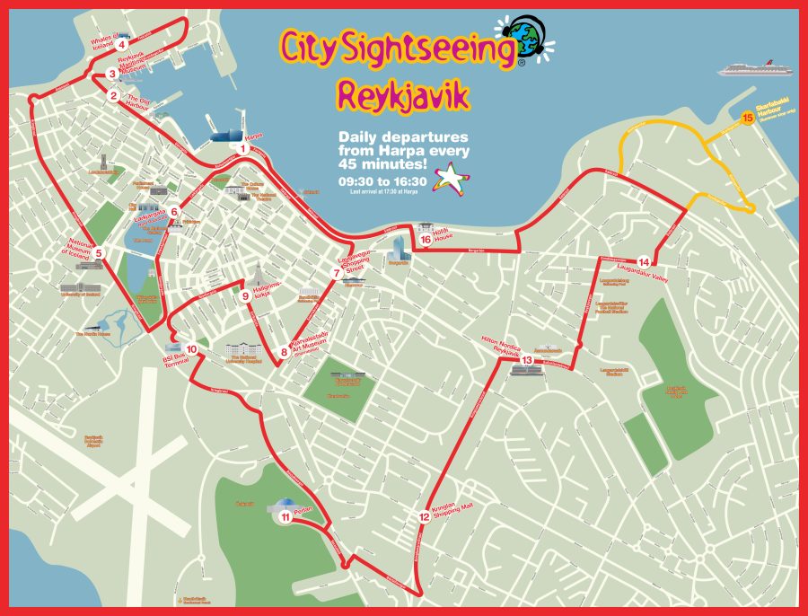 Fahrplan Route Hop-on-Hop-off-Bus Reykjavik Island